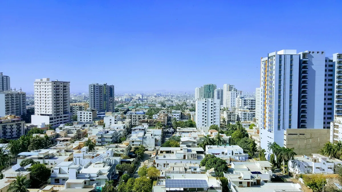 Office buildings in Karachi, Pakistan, during the day.
