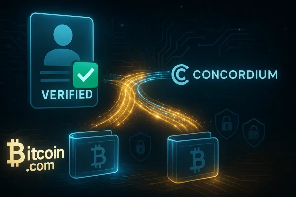 Illustration for article: Bitcoin.com has partnered with Concordium to introduce age-verified crypto payments