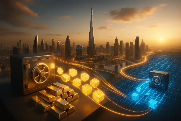 Illustration for article: Dubai Emerges as the Global Capital for Tokenized Precious Metals